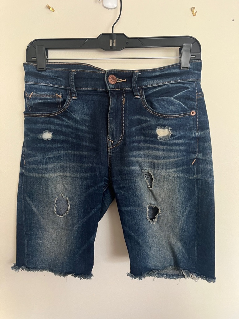 Express Distressed Dark Blue Denim Jean Shorts